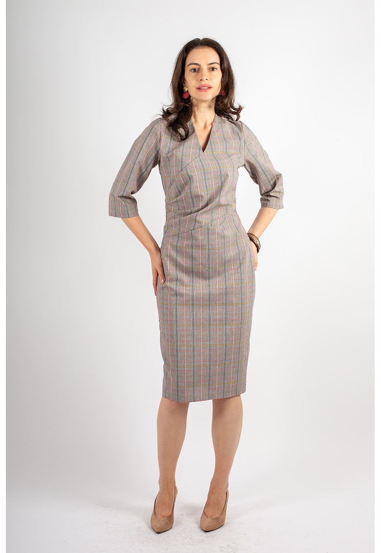 Rochie din amestec de lana cu model in carouri Amelie