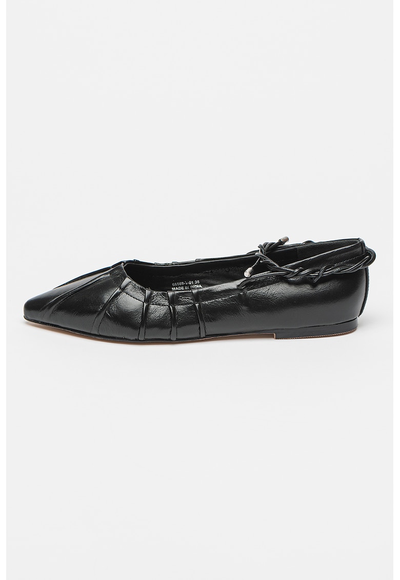 Balerini de piele cu prindere cu snururi Amme-Line - Negru