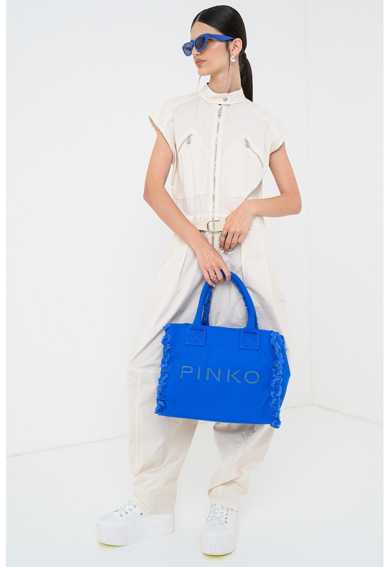 Geanta shopper cu logo si franjuri