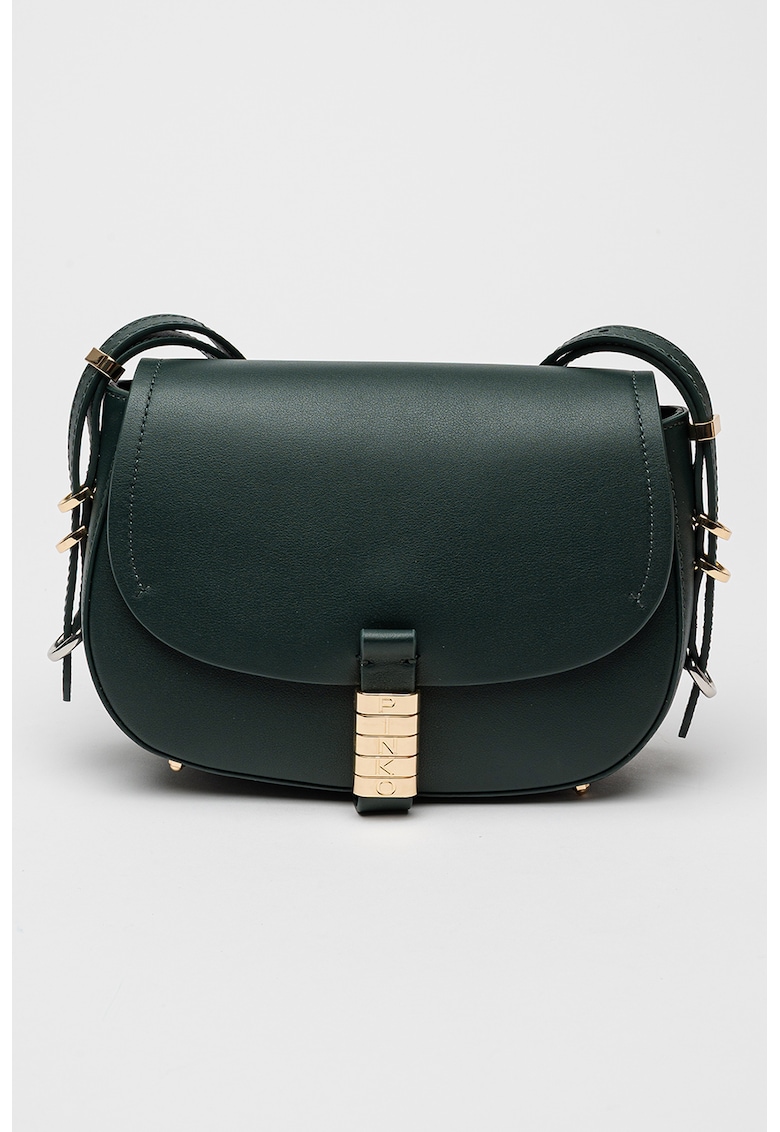 Geanta mica de piele cu bareta de umar si inchidere cu clapa Saddle