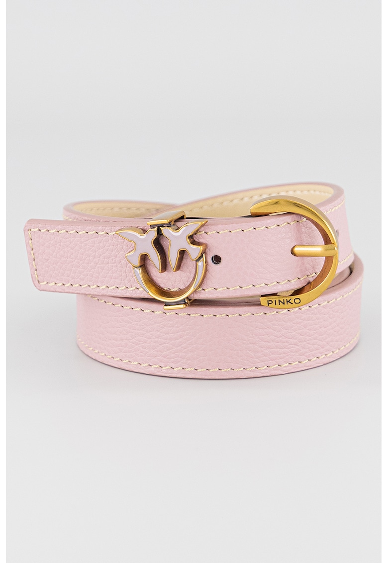 Curea de piele ingusta cu logo metalic Love Berry