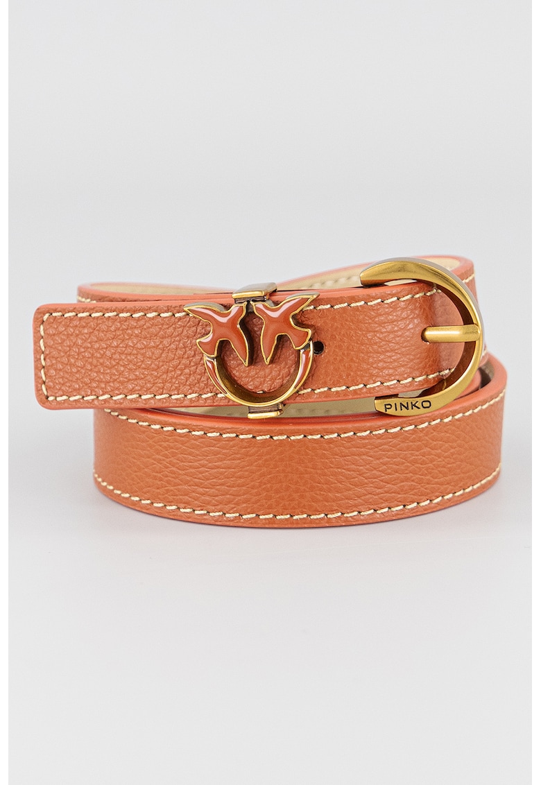 Curea de piele ingusta cu logo metalic Love Berry