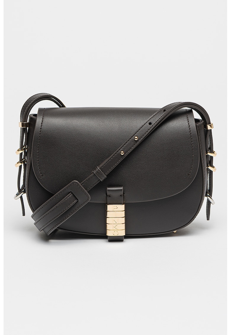 Geanta mica de piele cu bareta de umar si inchidere cu clapa Saddle