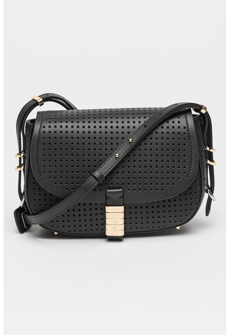 Geanta mica de piele cu bareta de umar si perforatii Saddle