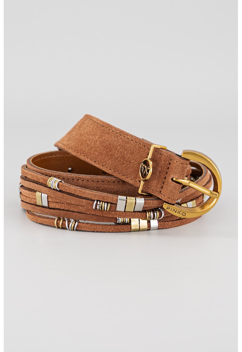 Curea de piele cu catarama metalica - Maro cognac