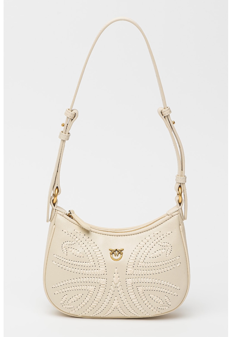 Geanta mica in forma de semiluna cu broderie de rafie