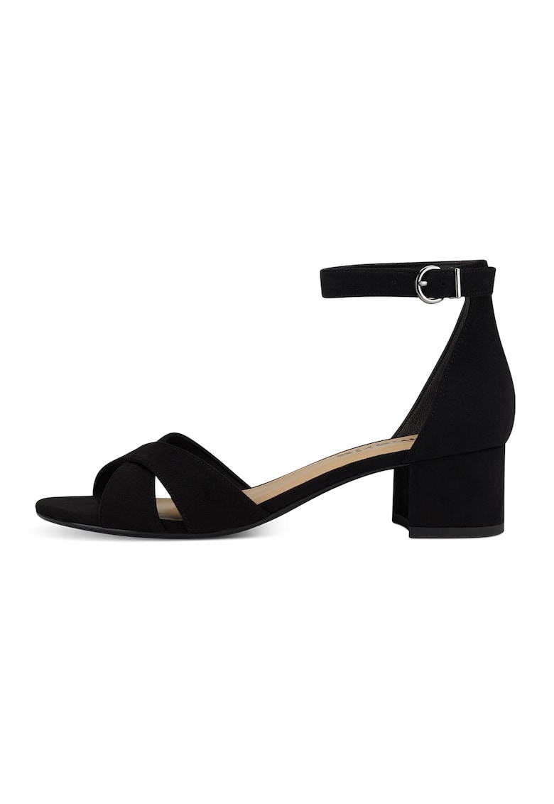 Sandale de piele intoarsa cu toc bloc - Negru