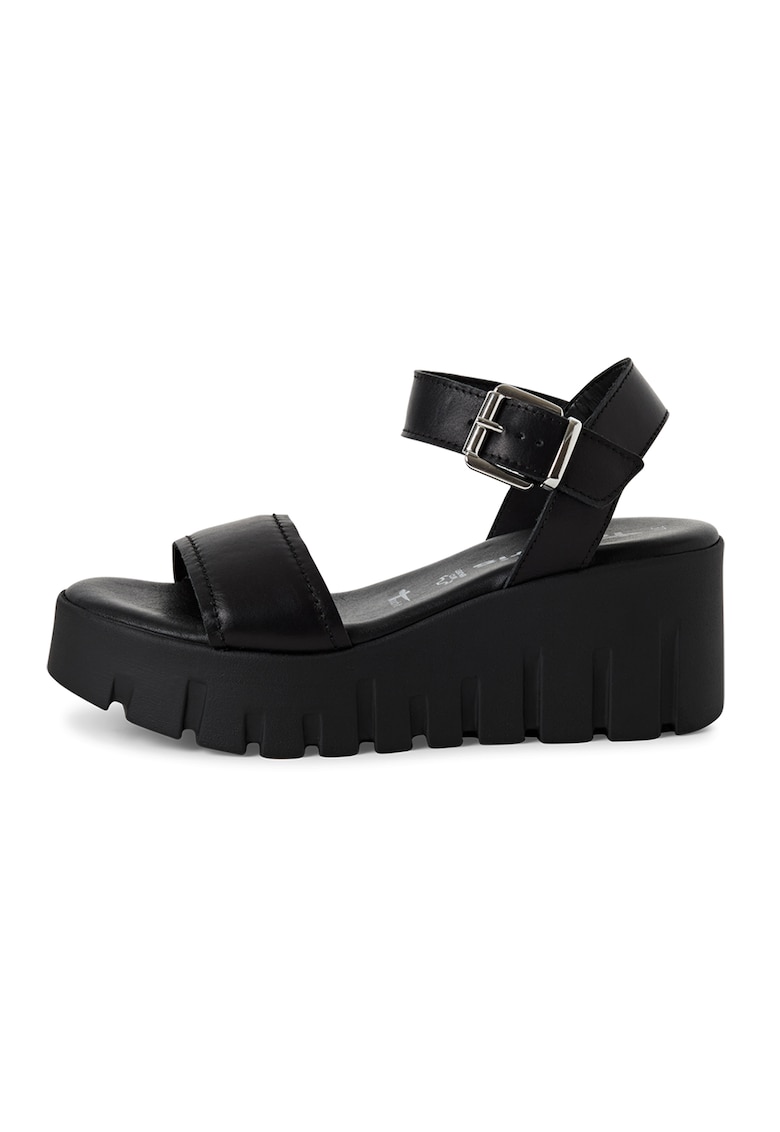 Sandale wedge din piele - Negru