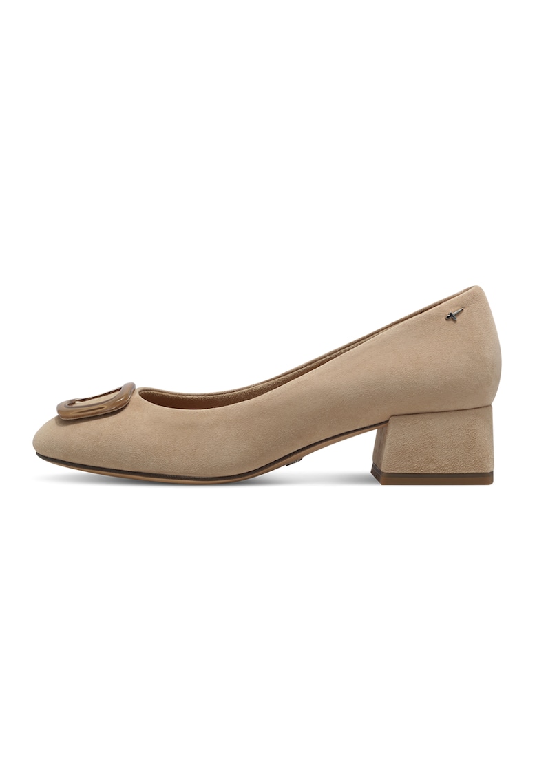Pantofi de piele intoarsa cu toc - Maro taupe deschis