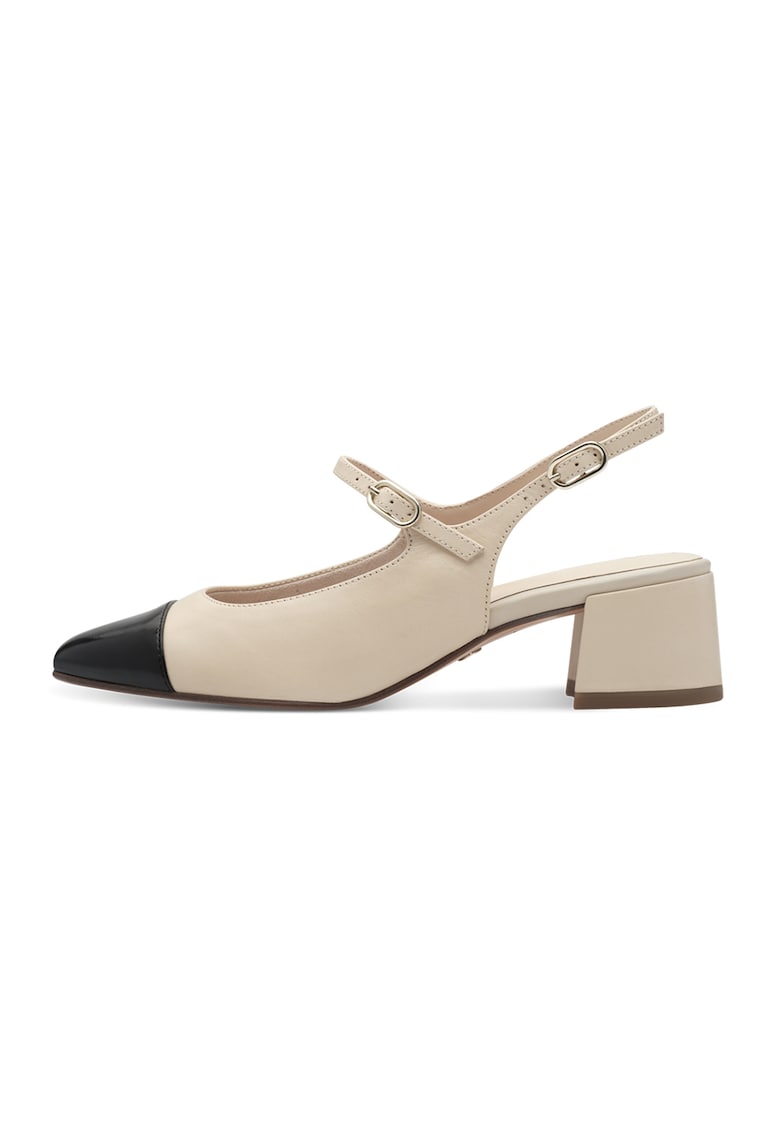 Pantofi cu segmente de piele - Alb fildes/Negru