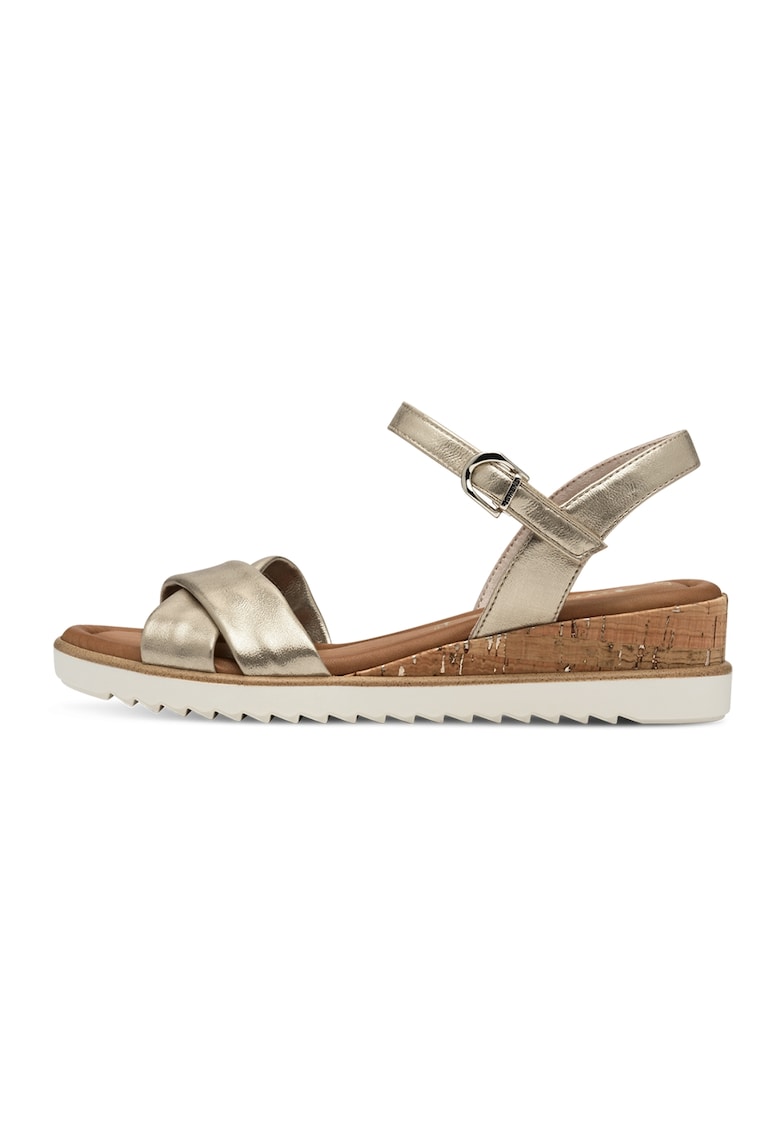 Sandale wedge de piele ecologica - Auriu