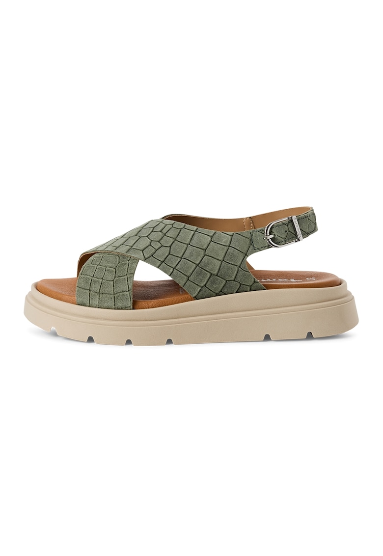 Sandale slingback de piele cu par scurt si aspect de piele de leopard