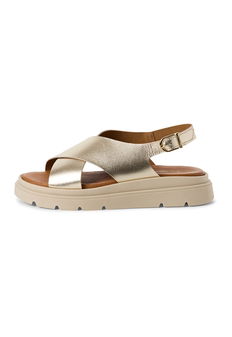 Sandale slingback de piele cu par scurt si aspect de piele de leopard