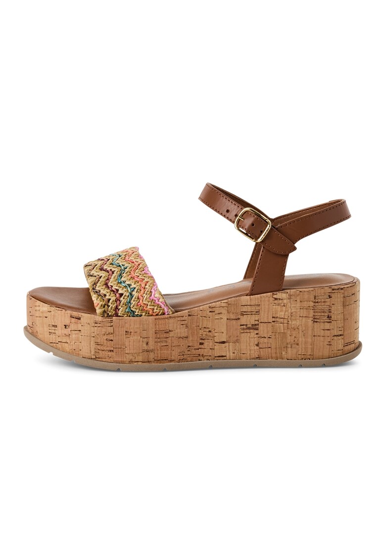 Sandale wedge din piele - Verde/Maro/Bej