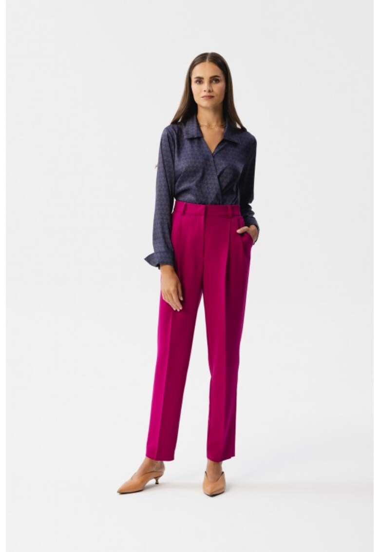 Pantaloni eleganti cu talie inalta - Rosu -