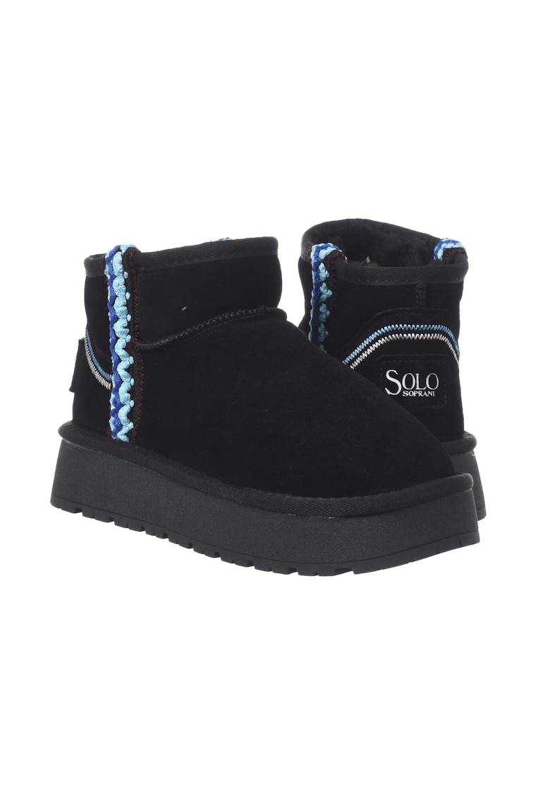 Pantofi de dama HOTA Seude Triming piele naturala negru cu albastru - Negru/Albastru