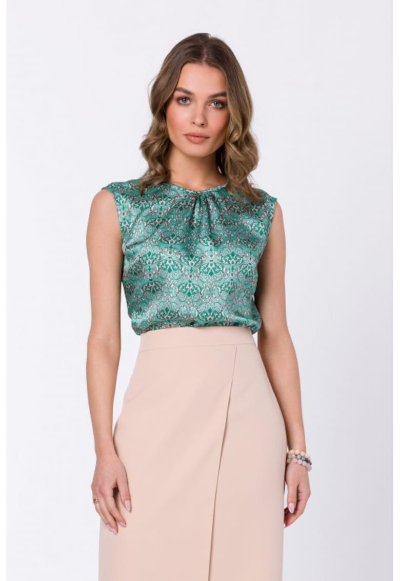 Bluza eleganta fara maneci cu imprimeu -