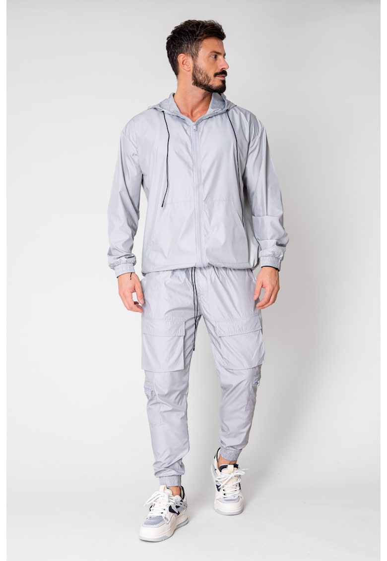 Set Windbreaker Jacheta cu fermoar si pantalon lung din fas Grey 15019