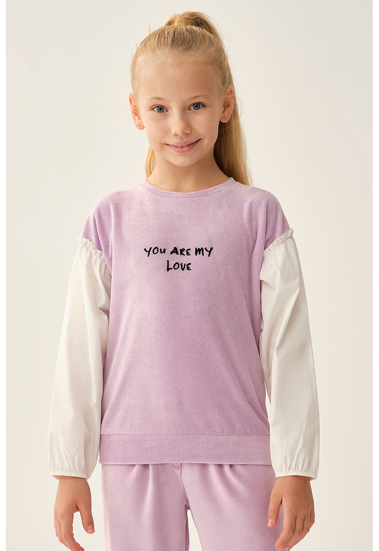 Bluza de trening cu decolteu la baza gatului si model in doua nuante