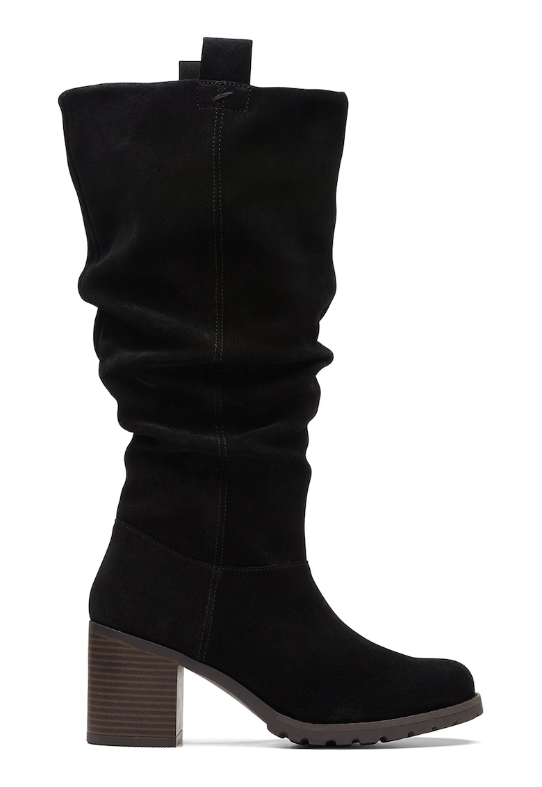 Cizme lungi din piele intoarsa - Negru