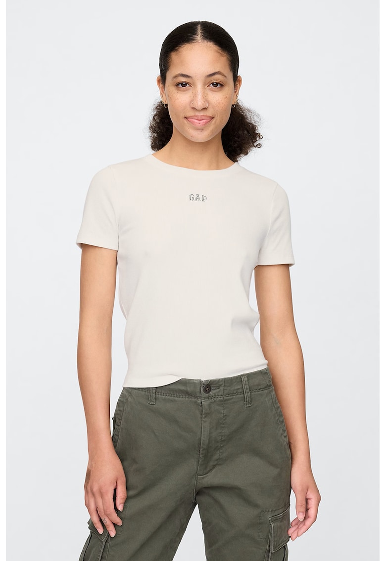 Tricou slim fit din amestec de modal cu decolteu la baza gatului