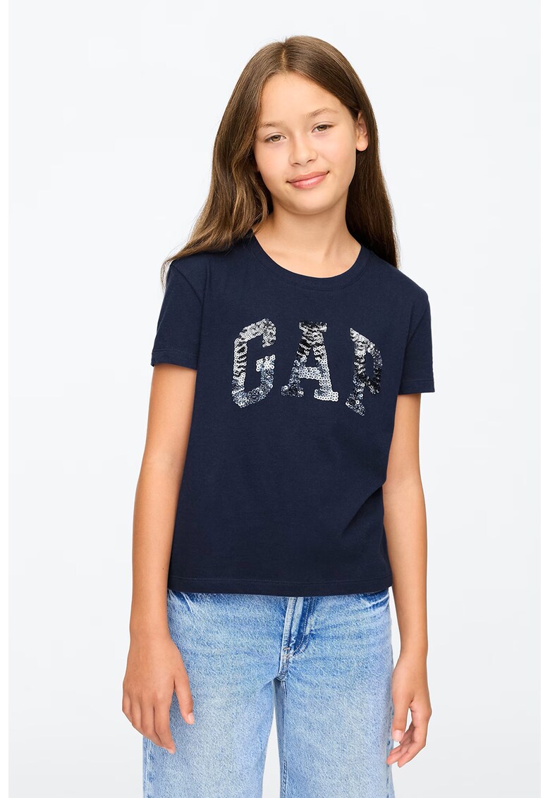 Tricou de bumbac cu logo - Bleumarin