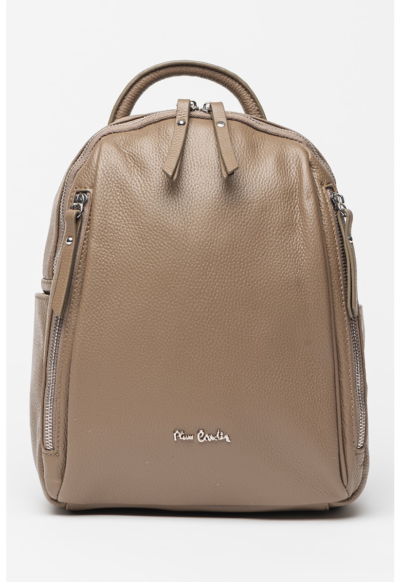 Rucsac din piele cu buzunare exterioare - Maro taupe