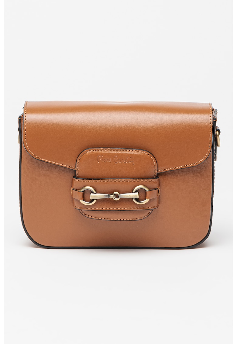 Geanta crossbody de piele cu logo - Negru/Caramel
