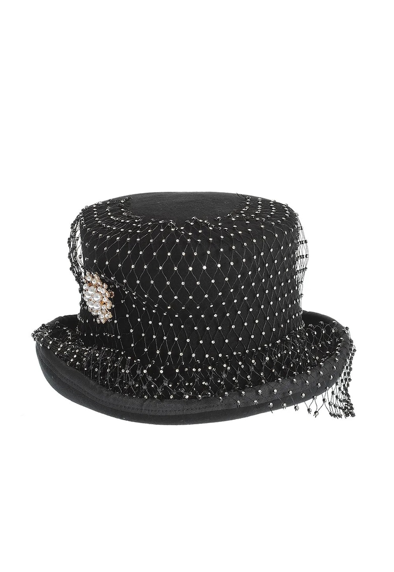 Palarie neagra cu voaleta din plasa si pietre