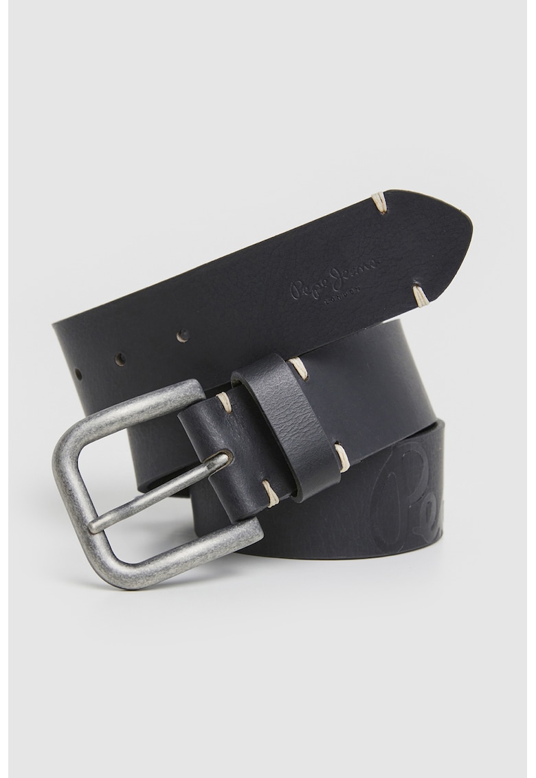 Curea de piele cu detalii contrastante - Negru