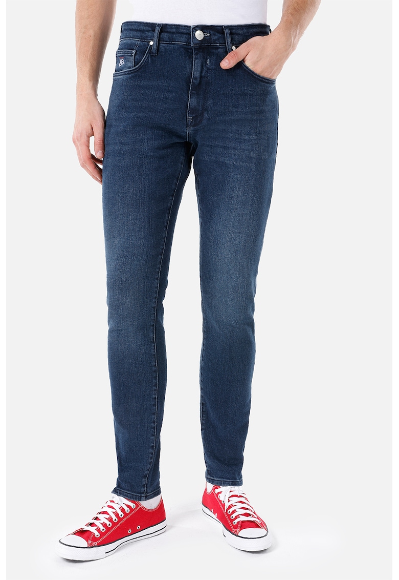 Blugi skinny cu aspect decolorat - Bleumarin