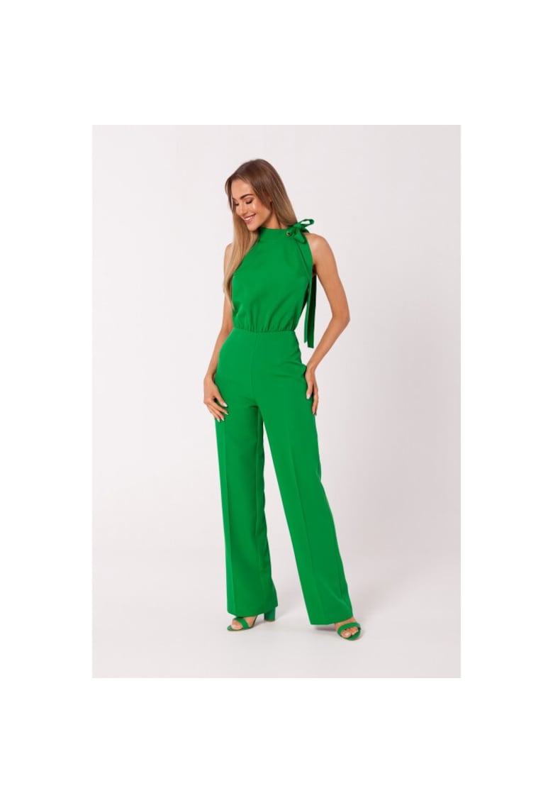 Salopeta cu pantaloni largi si decolteu halter -