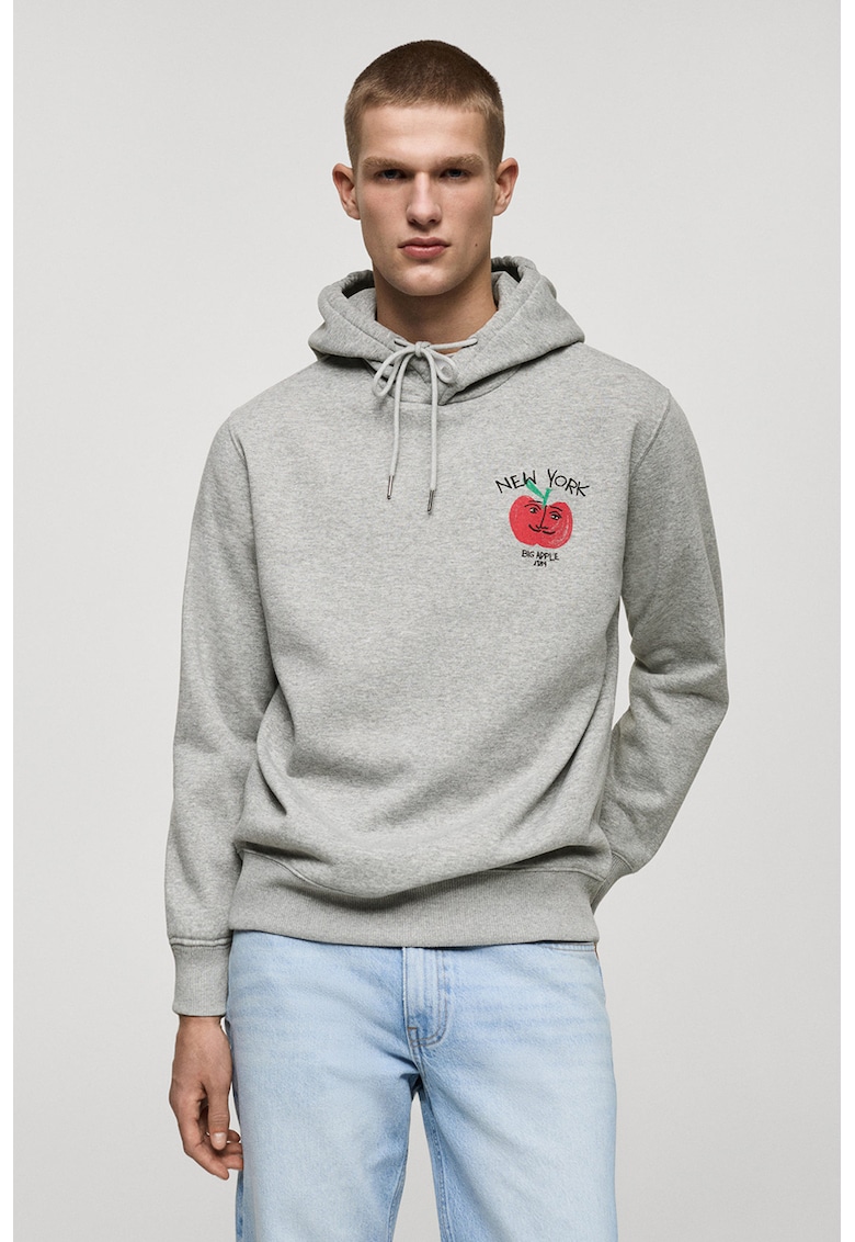 Hanorac din amestec de bumbac cu imprimeu grafic - Rosu/Gri deschis melange