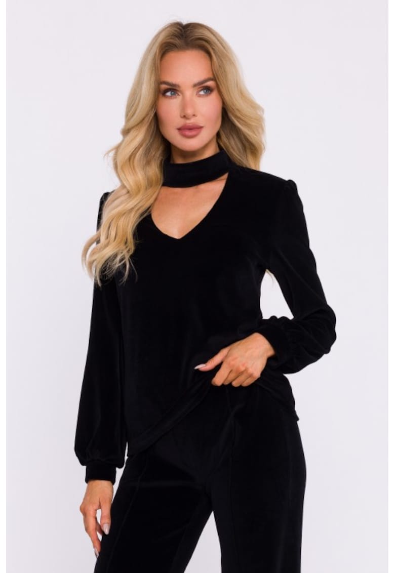 Bluza din catifea cu decolteu halter -