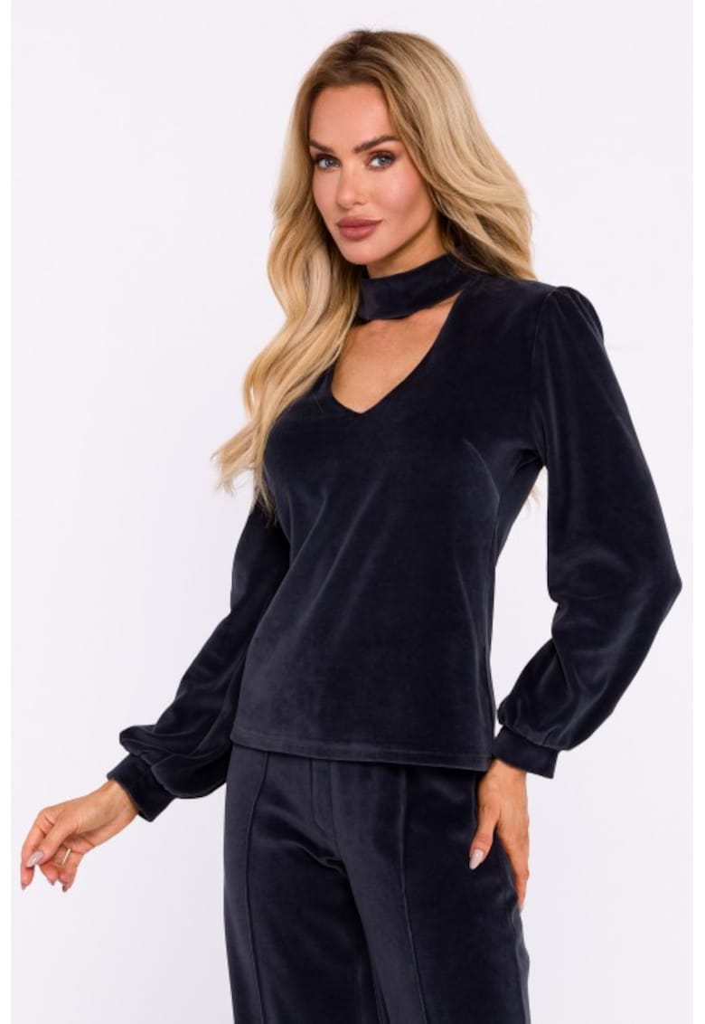 Bluza din catifea cu decolteu halter -