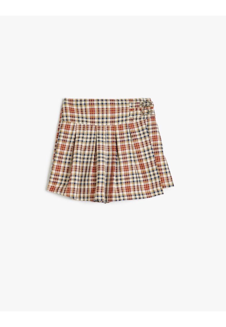 Fusta-pantalon cu model in carouri si aspect plisat