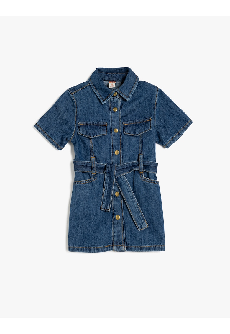 Rochie din denim cu cordon in talie