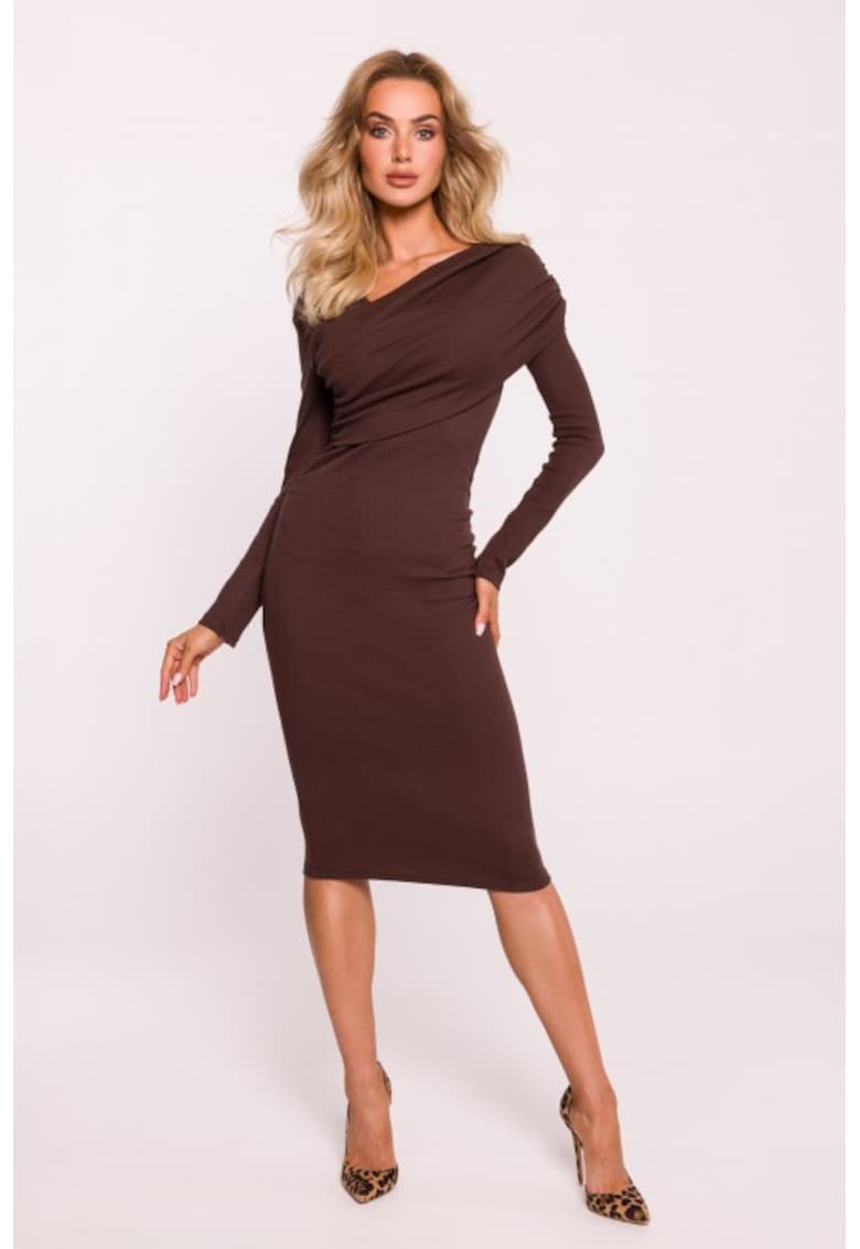 Rochie-creion cu drapaje si decolteu pe un umar -