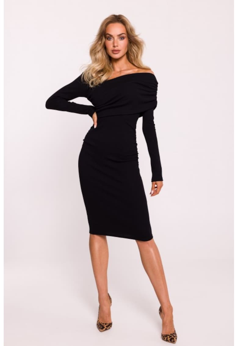 Rochie-creion cu drapaje si decolteu pe un umar -