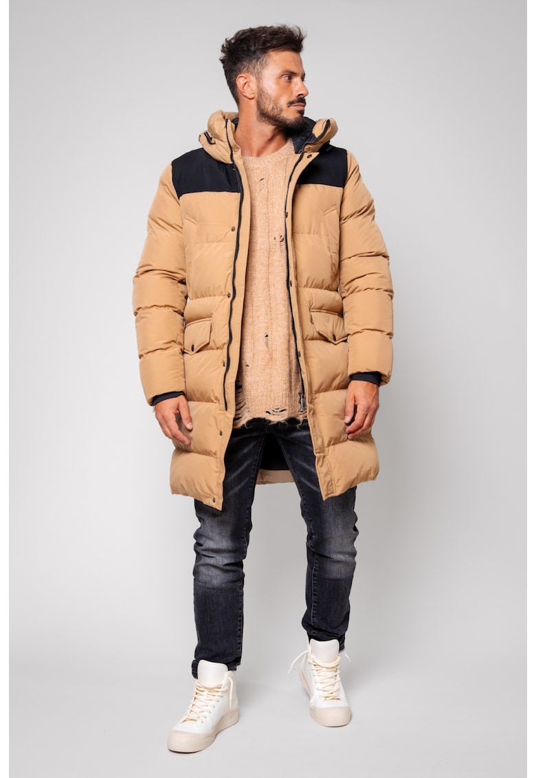 Geaca lunga cu fermoar Black/Brown 14209