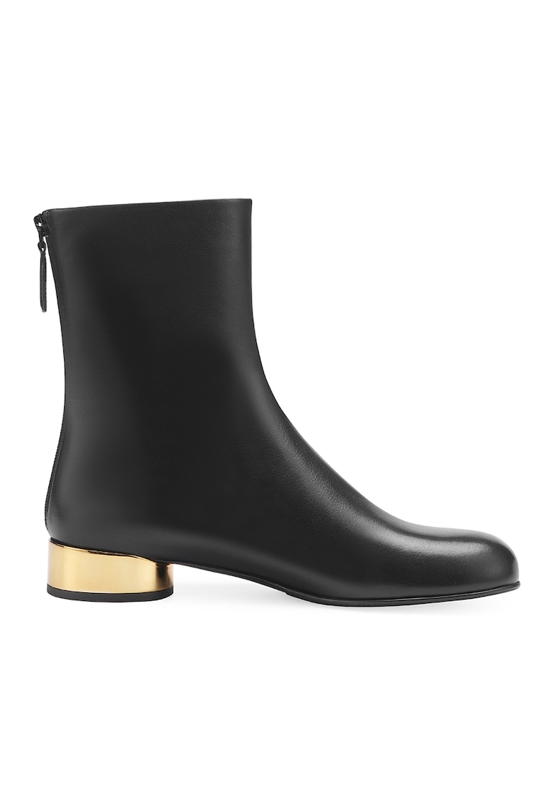 Botine din piele cu toc contrastant - Negru