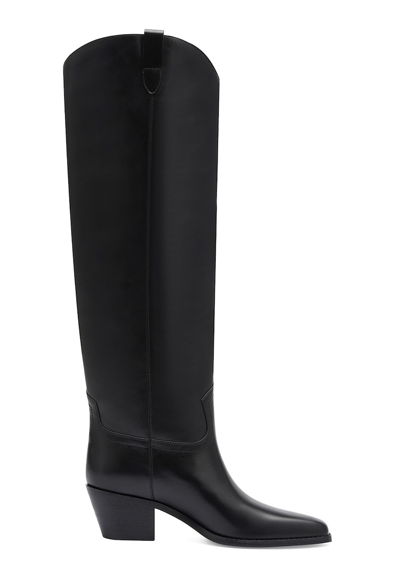 Cizme lungi din piele cu toc masiv