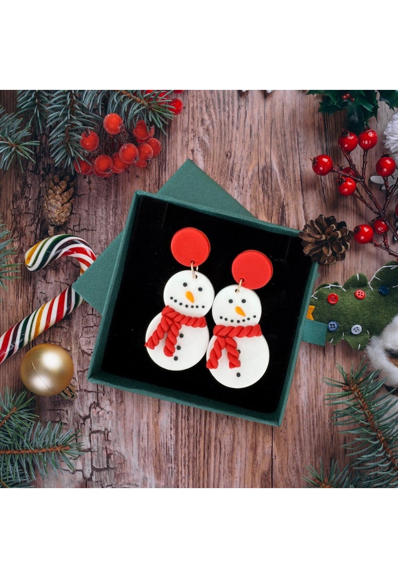 Cercei albi - forma de om de zapada - plus cutie cadou - Snowman C23