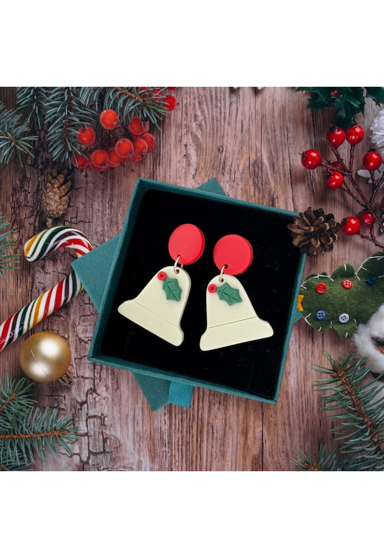 Cercei bej - forma de clopotel de Craciun - plus cutie cadou - Bells C23