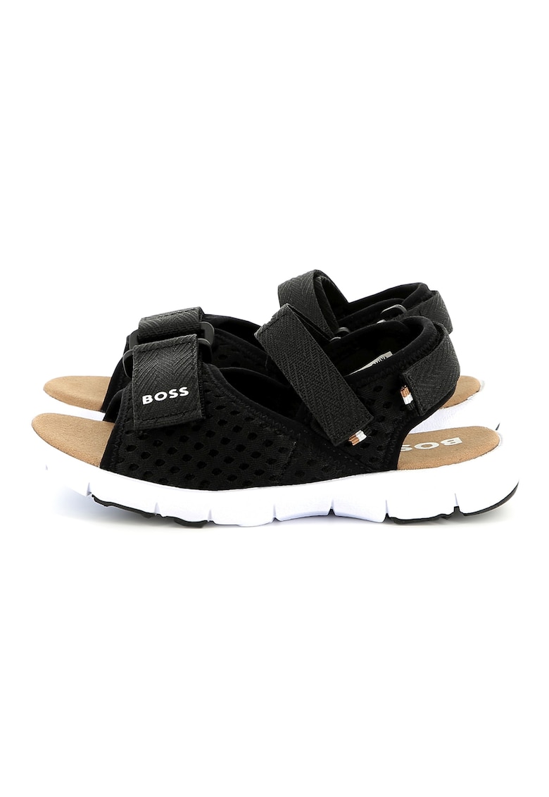 Sandale cu inchidere velcro si detalii logo - Negru