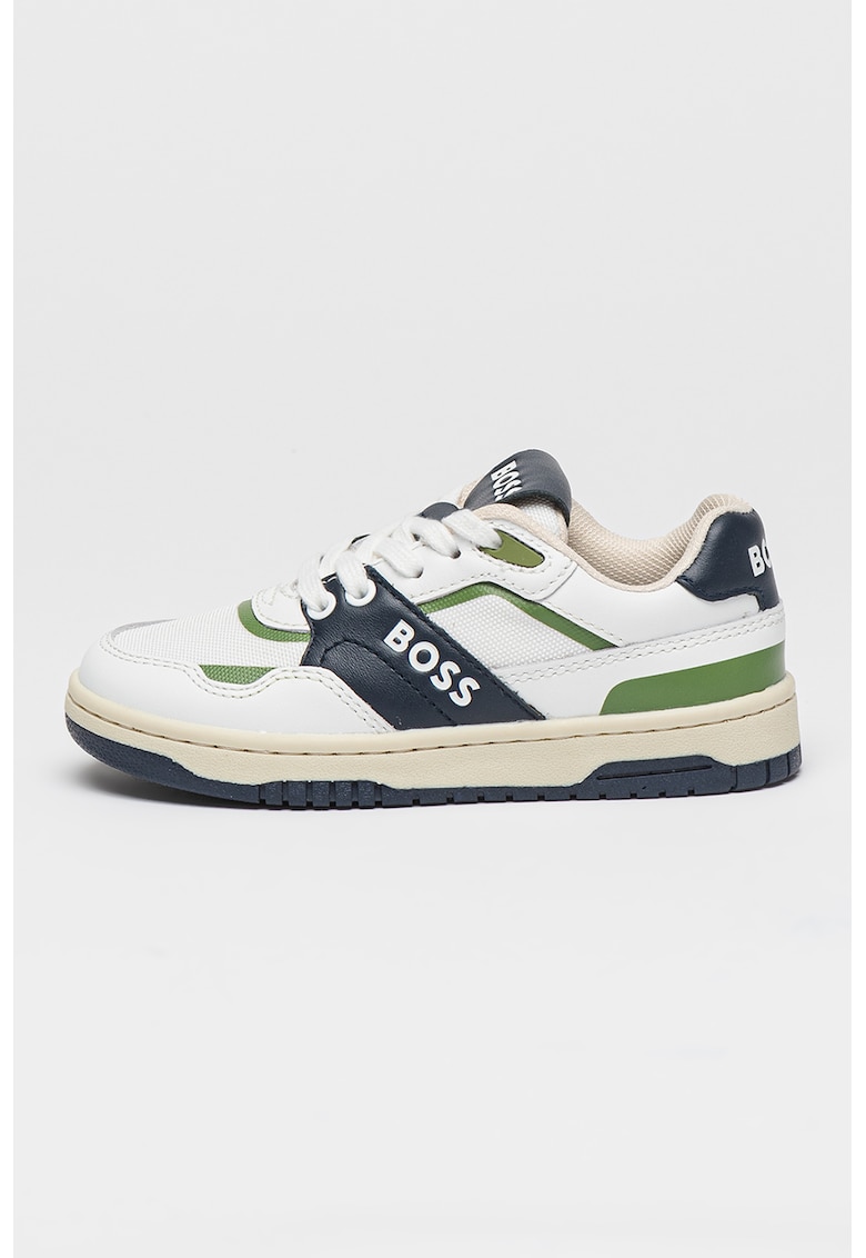 Pantofi sport low-cut din piele - Alb/Bleumarin