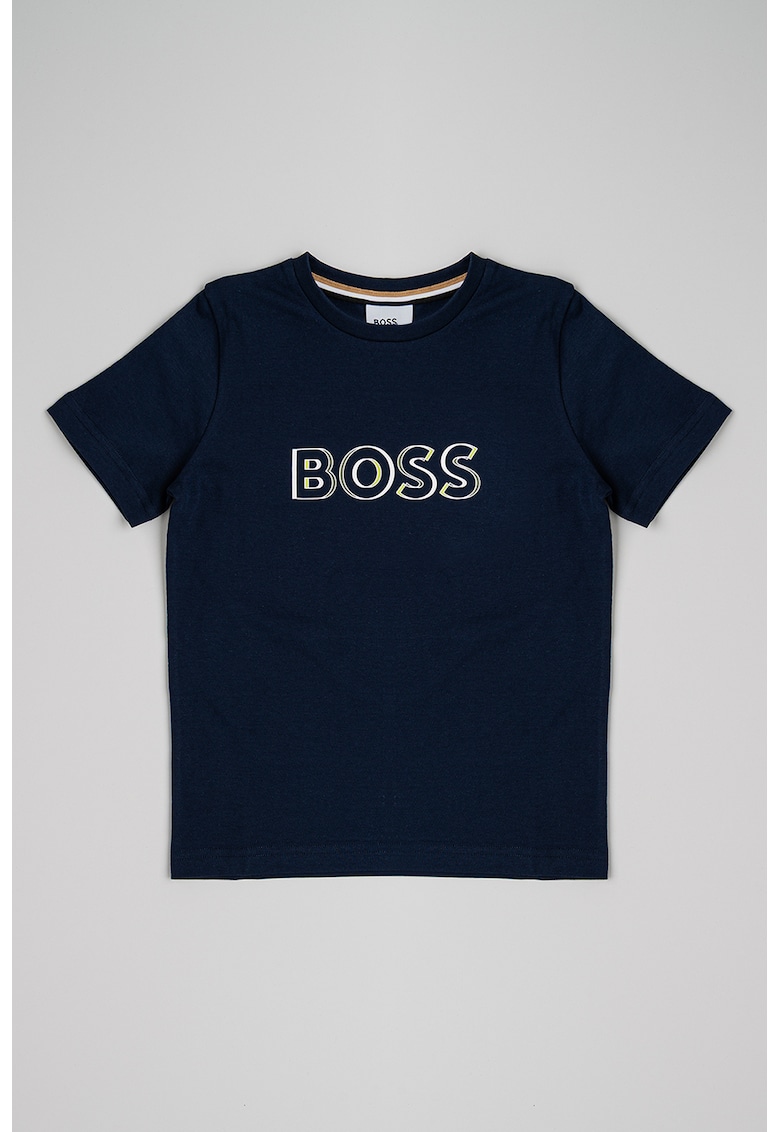 Tricou de bumbac cu logo - Alb/Verde/Albastru ultramarin