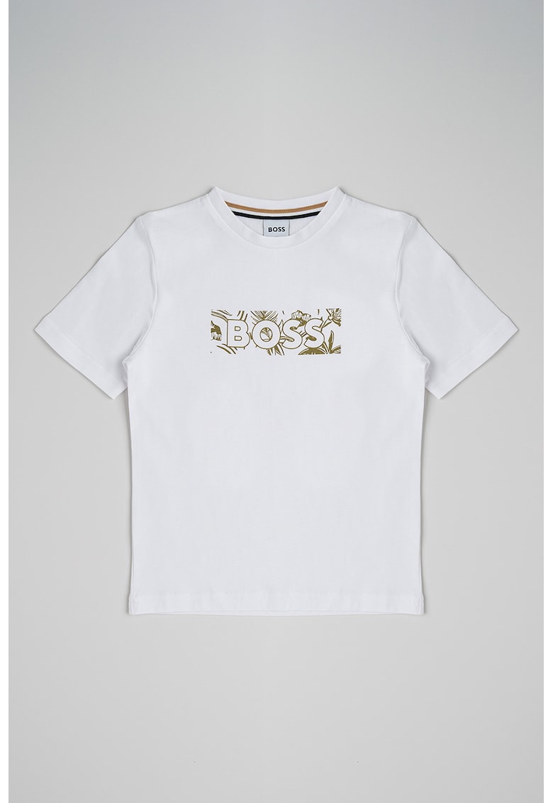 Tricou cu decolteu la baza gatului si logo - Alb/Verde sparanghel