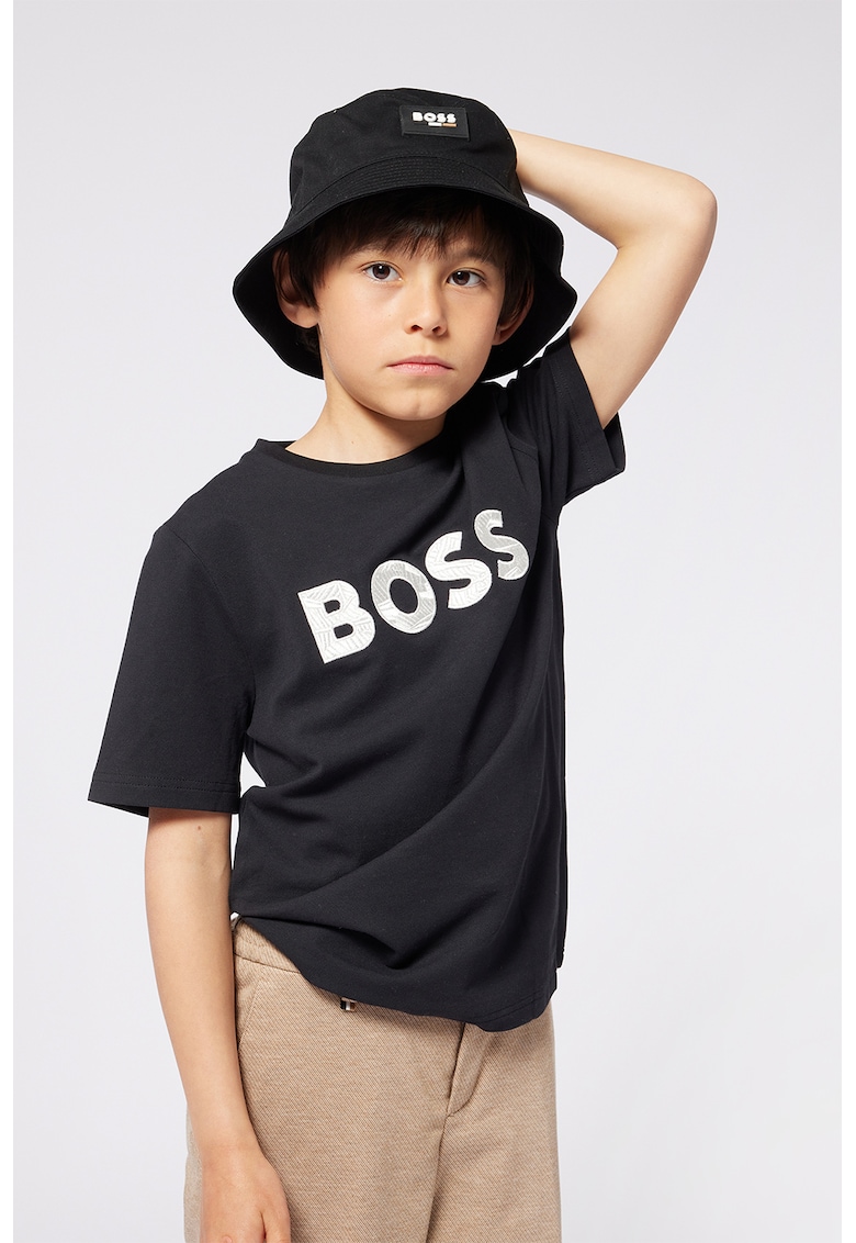 Tricou din bumbac cu imprimeu logo - Negru