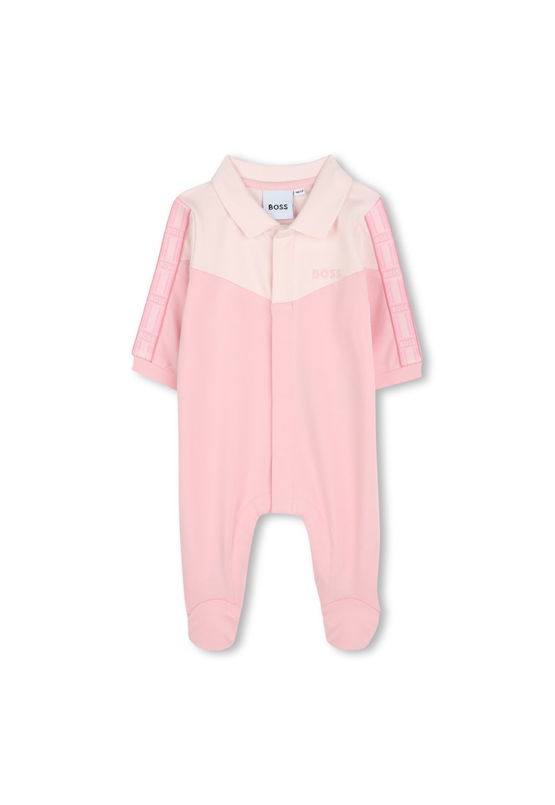 Salopeta de pijama cu botosei si model colorblock Salopeta de pijama cu botosei si model colorblock